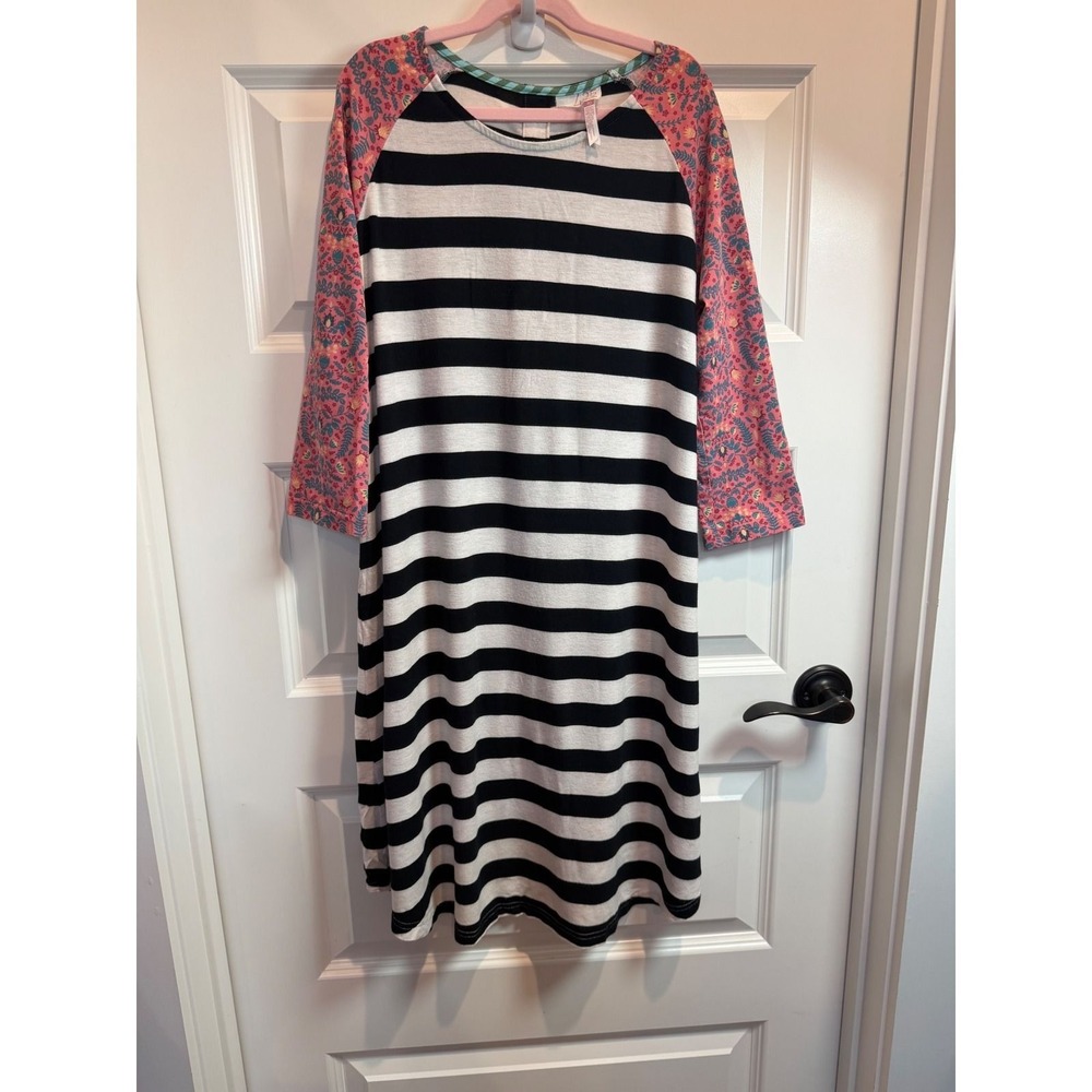 Matilda Jane 435 Girls Striped Floral Raglan Button Back Dress Size 16